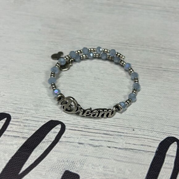 Silver Tone Alex and Ani Disney Dream Blue Bead Wrap Bracelet - Picture 1 of 9